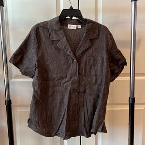 D&Co. Women’s Dark Brown/Tan Striped Linen Shirt (NWOT)